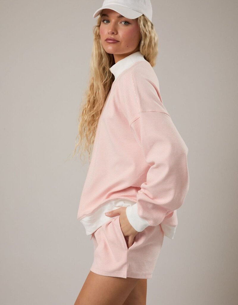 Mock Neck Stripe Sweatshirt Top