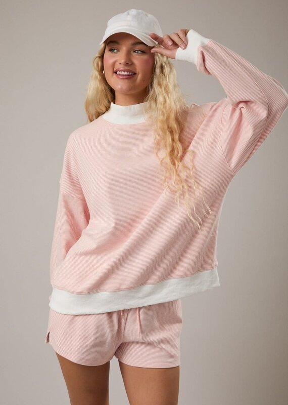 Mock Neck Stripe Sweatshirt Top