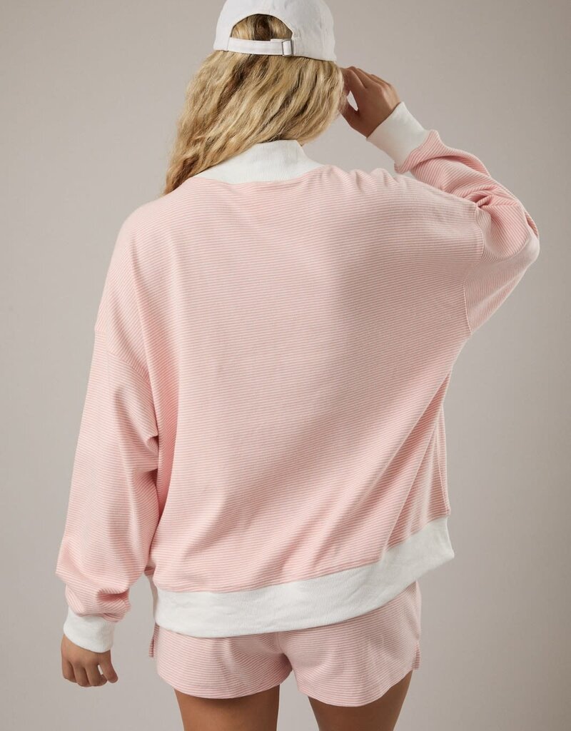 Mock Neck Stripe Sweatshirt Top