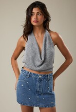 Knit Scattered Sequins Draped Halter Top