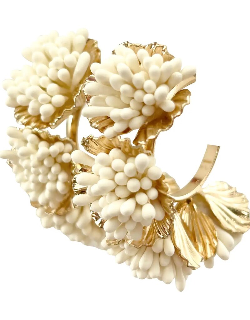 Maxine Floral Hoop Earrings Cream