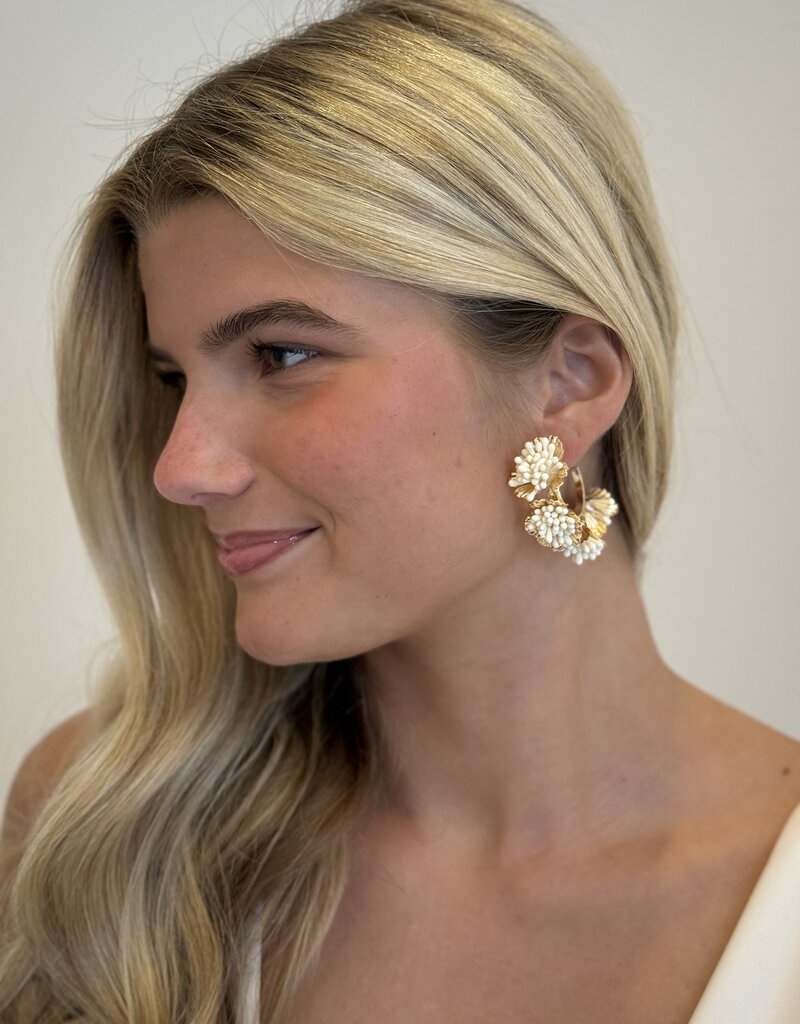 Maxine Floral Hoop Earrings Cream