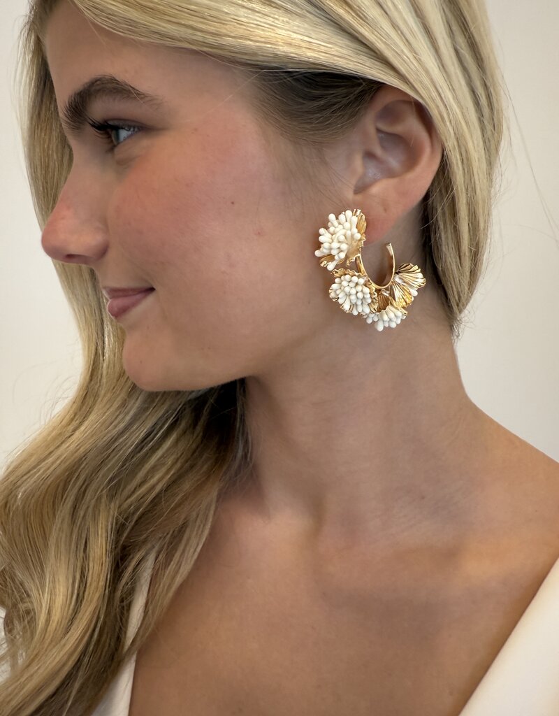 Maxine Floral Hoop Earrings Cream