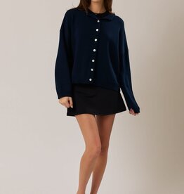 Rolled Neck Thin Long Sleeve Cardigan Sweater