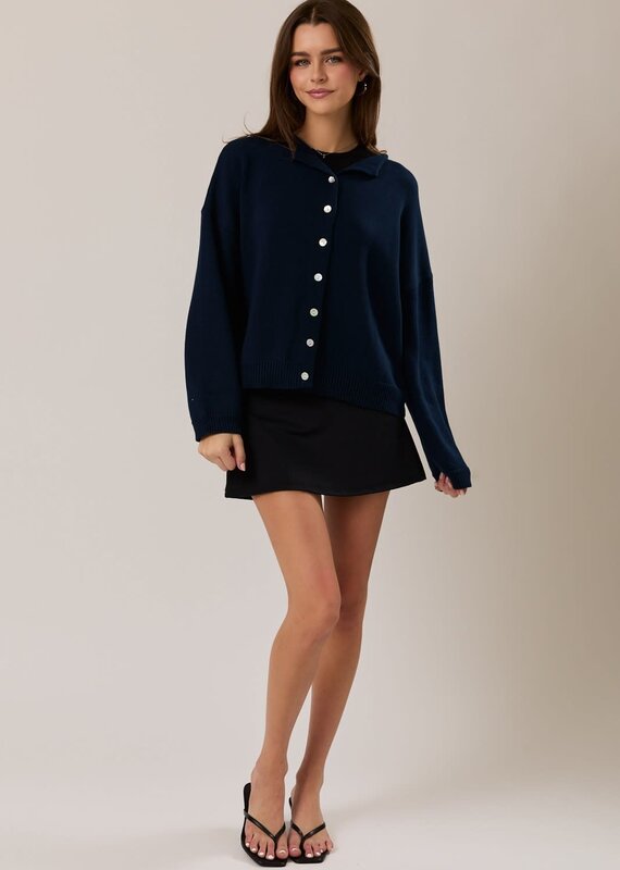 Rolled Neck Thin Long Sleeve Cardigan Sweater