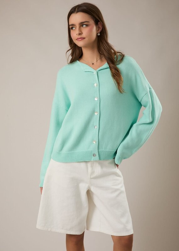 Rolled Neck Thin Long Sleeve Cardigan Sweater