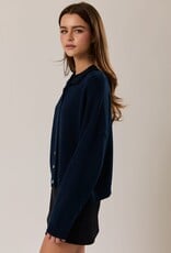 Rolled Neck Thin Long Sleeve Cardigan Sweater