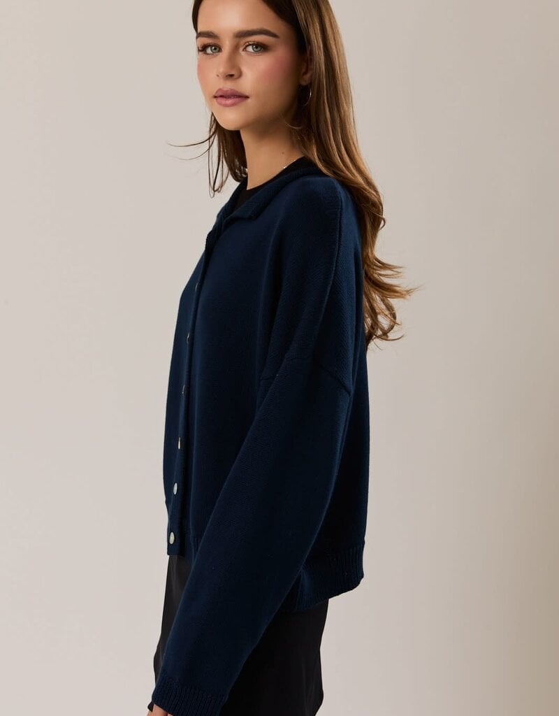 Rolled Neck Thin Long Sleeve Cardigan Sweater