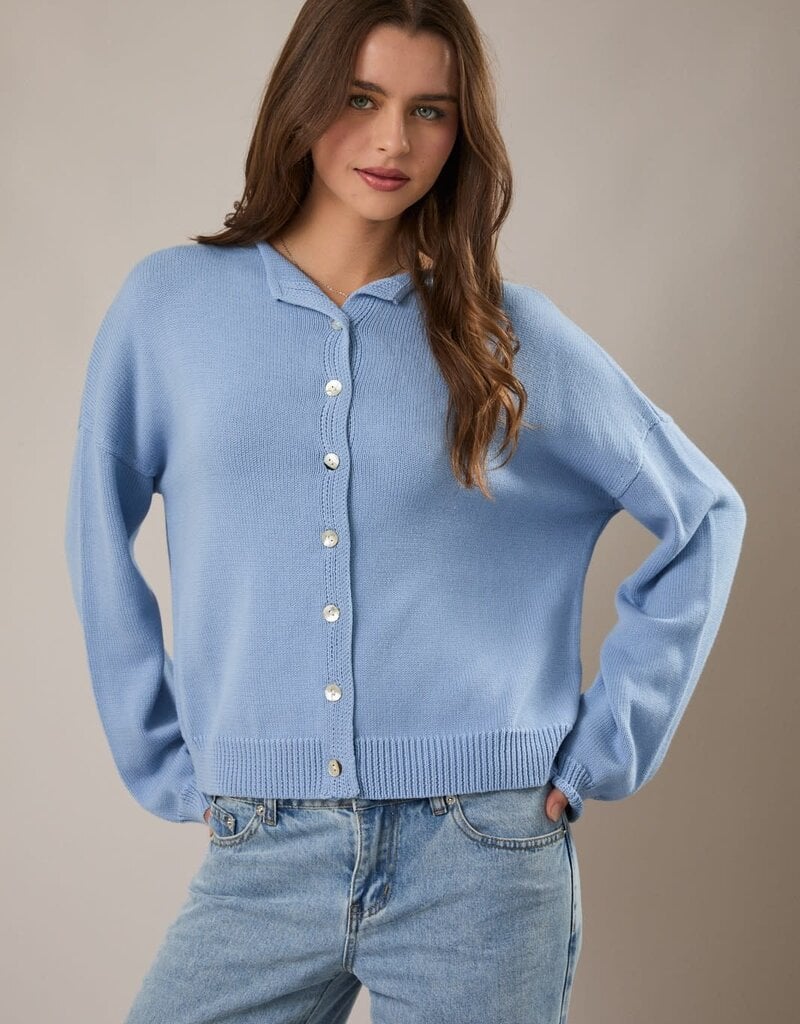 Rolled Neck Thin Long Sleeve Cardigan Sweater