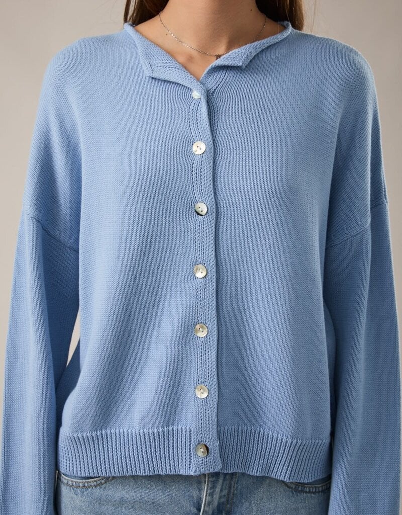 Rolled Neck Thin Long Sleeve Cardigan Sweater