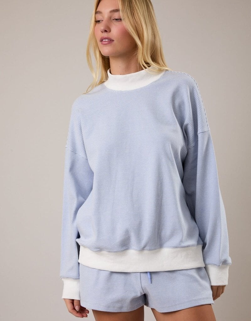 Mock Neck Stripe Sweatshirt Top