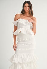 Ruffle Tube Top and Ruffle Tiered Midi Skirt Set