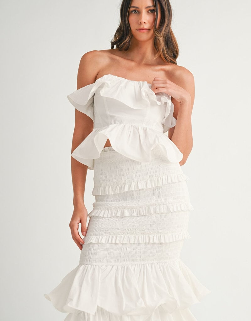 Ruffle Tube Top and Ruffle Tiered Midi Skirt Set