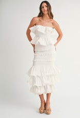 Ruffle Tube Top and Ruffle Tiered Midi Skirt Set