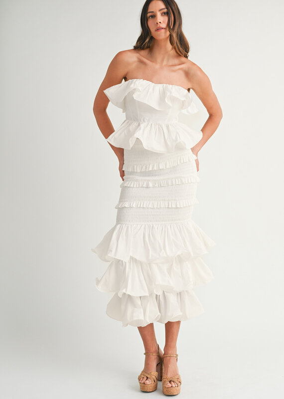 Ruffle Tube Top and Ruffle Tiered Midi Skirt Set