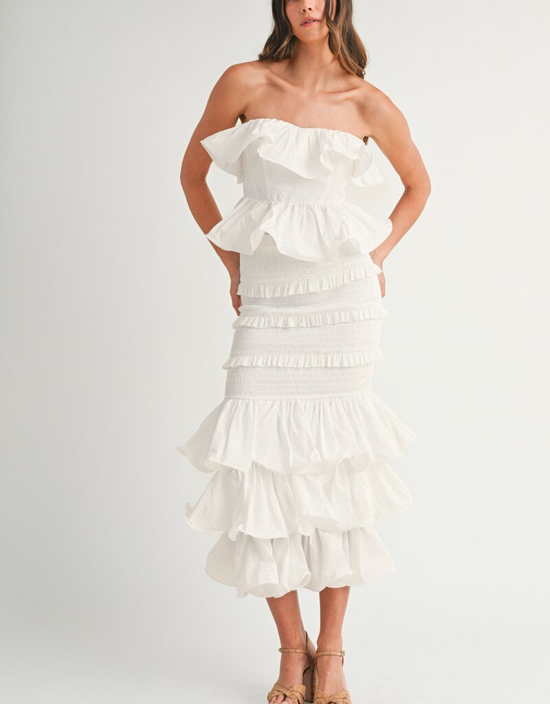 Ruffle Tube Top and Ruffle Tiered Midi Skirt Set