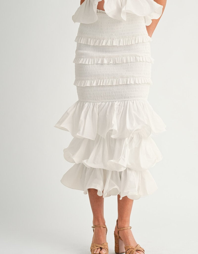 Ruffle Tube Top and Ruffle Tiered Midi Skirt Set