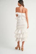 Ruffle Tube Top and Ruffle Tiered Midi Skirt Set