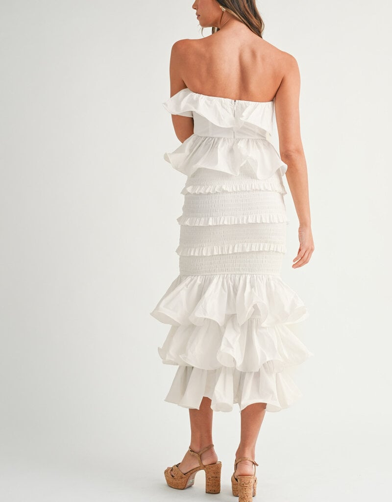 Ruffle Tube Top and Ruffle Tiered Midi Skirt Set