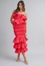 Ruffle Tube Top and Ruffle Tiered Midi Skirt Set