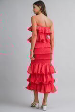 Ruffle Tube Top and Ruffle Tiered Midi Skirt Set