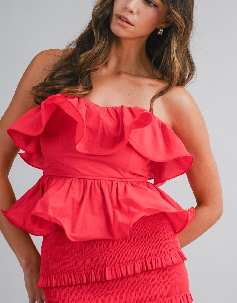 Ruffle Tube Top and Ruffle Tiered Midi Skirt Set