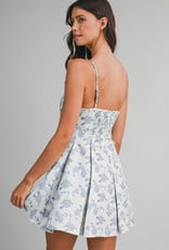 Floral Jacquard Pleated Mini Dress