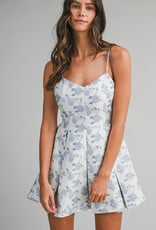 Floral Jacquard Pleated Mini Dress