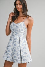 Floral Jacquard Pleated Mini Dress