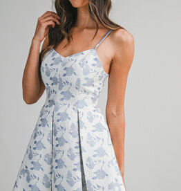 Floral Jacquard Pleated Mini Dress