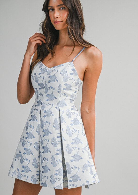 Floral Jacquard Pleated Mini Dress