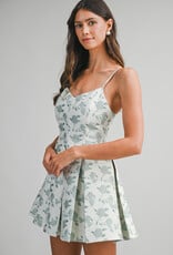 Floral Jacquard Pleated Mini Dress