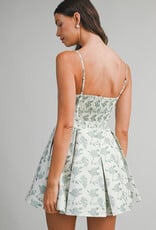 Floral Jacquard Pleated Mini Dress