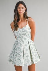 Floral Jacquard Pleated Mini Dress