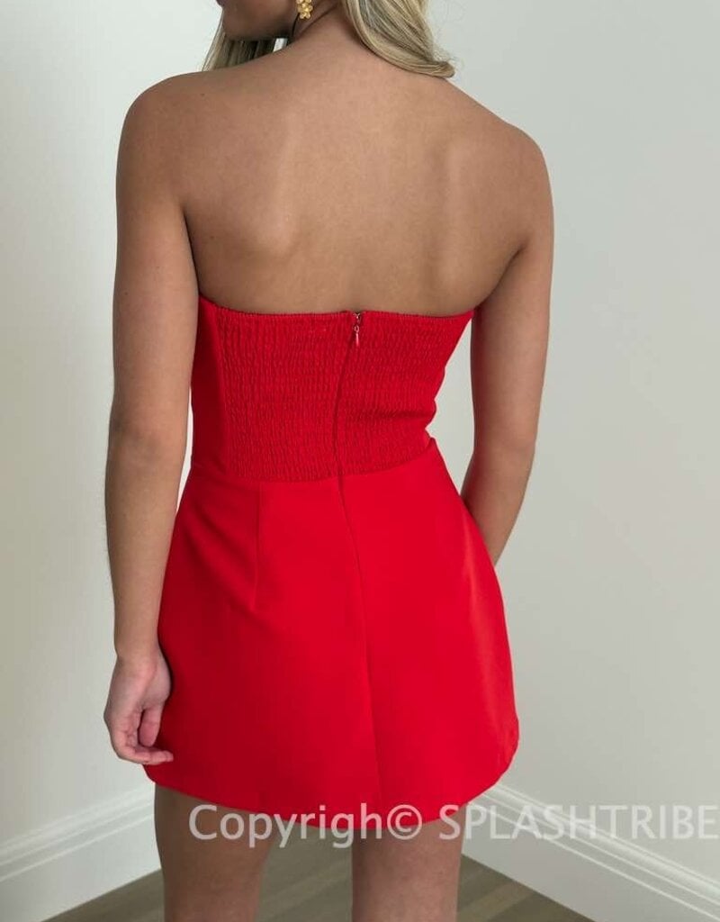 Front Pocket A Line Strapless Mini Dress