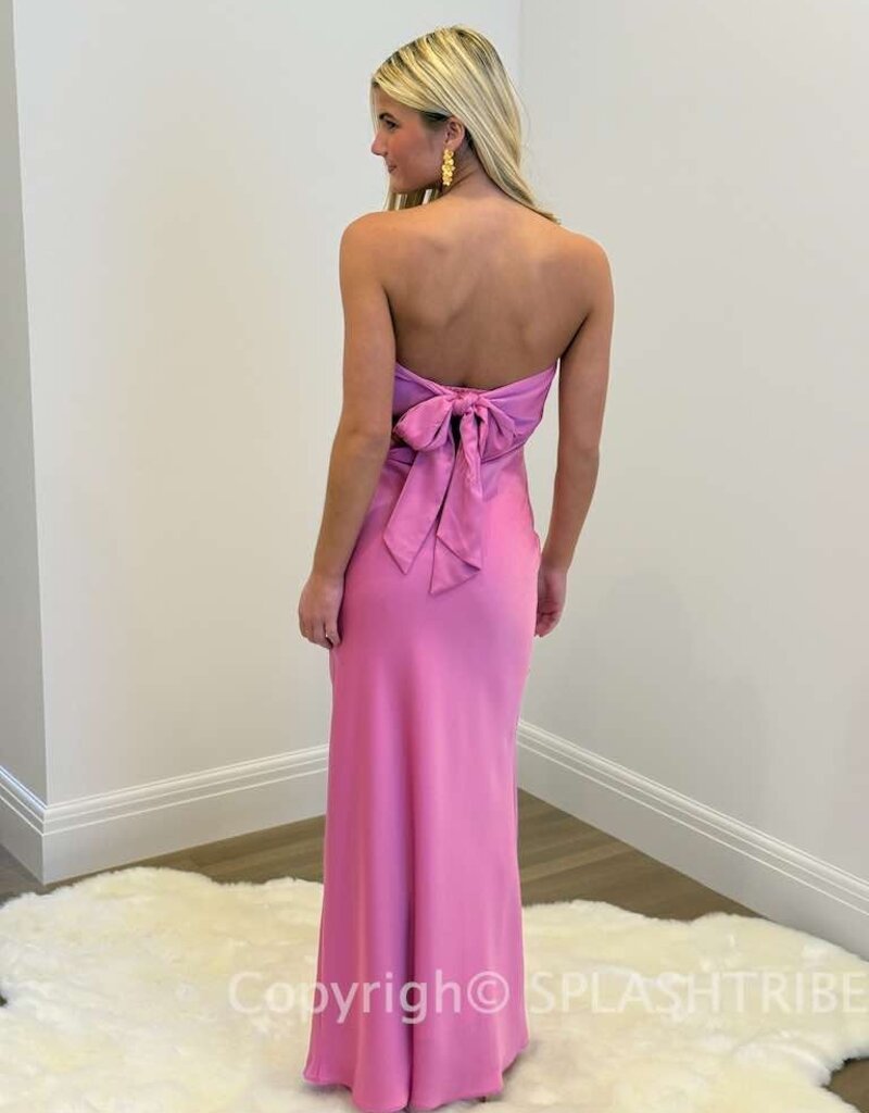 Schmitt Satin Strapless Tie Back Maxi Dress