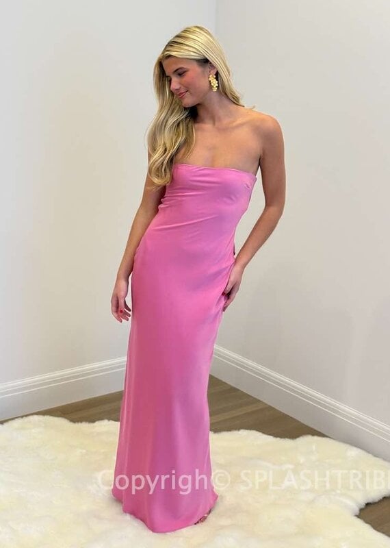 Schmitt Satin Strapless Tie Back Maxi Dress