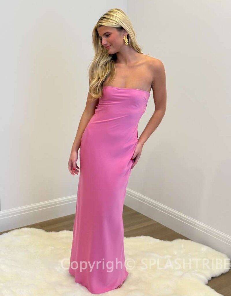 Schmitt Satin Strapless Tie Back Maxi Dress