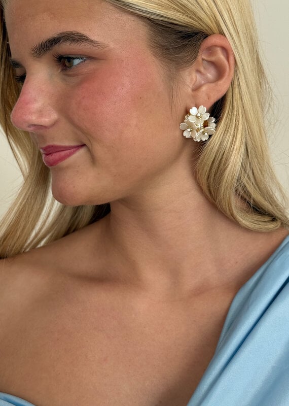 Princess Flower Hoop Earrings White