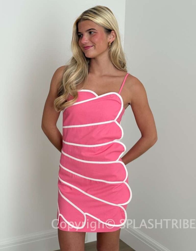 Contrast Trim Scalloped Hem Mini Dress