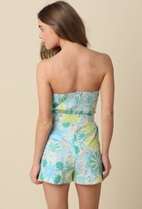 Tropical Strapless Belted Romper