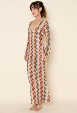 Crochet Long Sleeve V Neck Maxi Dress Coverup