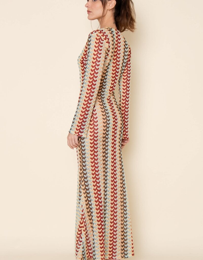 Crochet Long Sleeve V Neck Maxi Dress Coverup