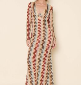 Crochet Long Sleeve V Neck Maxi Dress Coverup