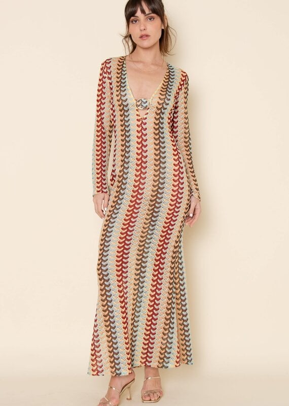 Crochet Long Sleeve V Neck Maxi Dress Coverup