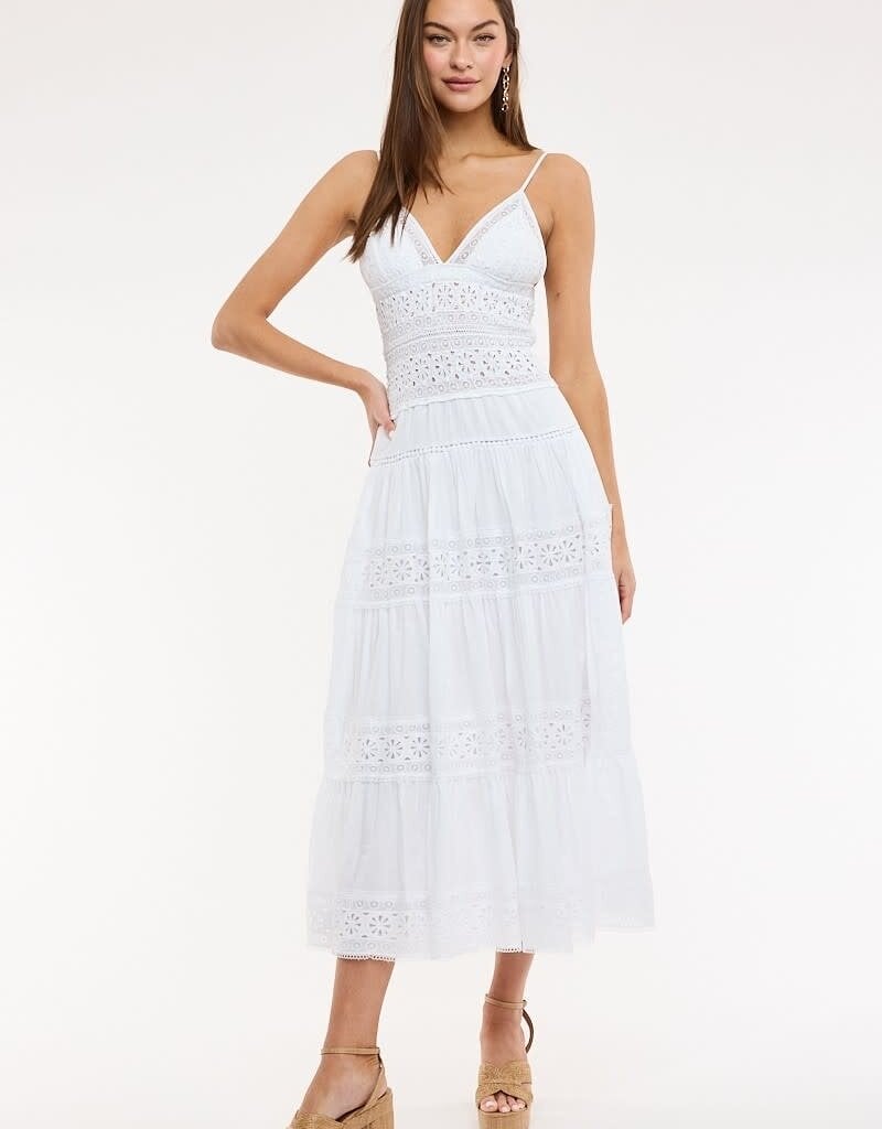 Floral Embossed Lace Solid Midi Dress