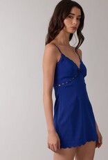 Solid Scallop Cut V Neck Mini Dress