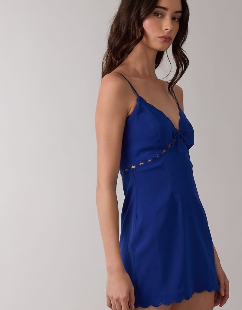 Solid Scallop Cut V Neck Mini Dress