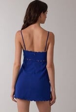 Solid Scallop Cut V Neck Mini Dress