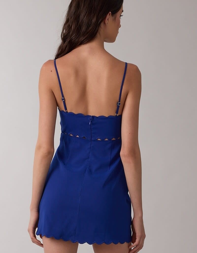 Solid Scallop Cut V Neck Mini Dress